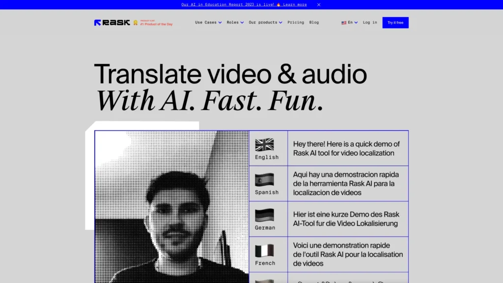 Rask.ai Automatically translate video  & audio into 130+ languages